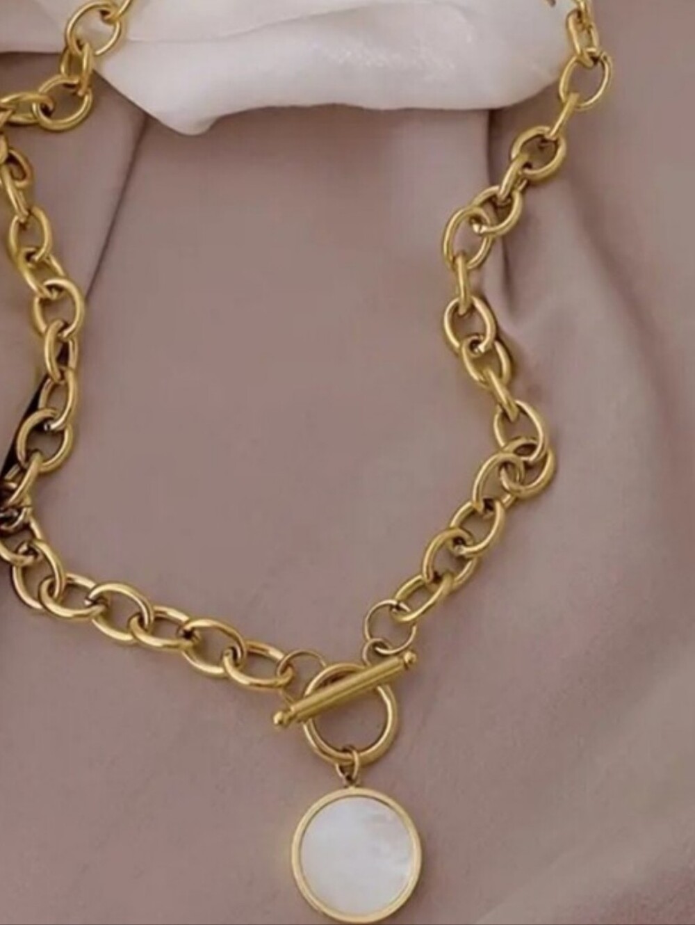 Stainless SteelGold Chain Toggle Necklace withPearl Pendant - Women Jewelry